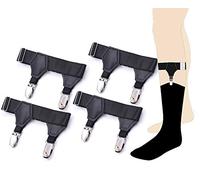 ANDERK 2 Pairs Men's Elastic Sock Suspenders Garters Adjustable Hold up Braces with Non Slip Locking Clamps, Black