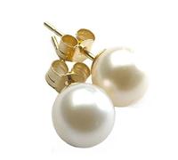 Anderson and Webb Jewellery for Women: Freshwater Cultured White Pearl Earrings, 9mm Gold Tone Stud Earrings with Butterfly Backs, Matching Necklace Available, Elegant Pearl Earrings Gift
