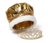 Anderson's Golden Royalty Set, Gold Metallic King Crown with Braid Band and Sparkling Rhinestone Gold Mirabella Tiara for Prom, Homecoming, Winter Formals, Special Events and Dance Coronations