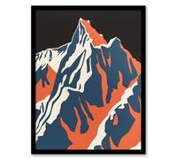 Andes Mountain Climbing Orange Blue Colour Block Framed Art Print Artery8 Orange A4