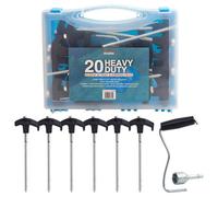 Andes Screw In Threaded Heavy Duty Tent & Awning Ground Pegs, Strong Drill In Camping Rock Pegs, 13mm Bolt Head Socket & Peg Remover Included, (pack of 20)