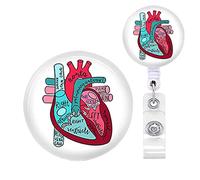 ANDGING Cardiac Badge Reel, Cute Funny Cardiology Badge Reels Retractable for Nurses, Heart Anatomy Badge Reel Clip, ID Card Badge Holder with Alligator Clip, Medical Nursing Student Essentials Gift