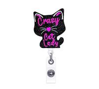 ANDGING Crazy Cat Lady Funny Cute Cat Badge Reel Holder Retractable Badge Clips Black Nursing Badge Reels Retractable for Nurses Medical Badge RN LPN CNA ID Card Badge Holder Office Accessories