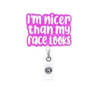 ANDGING Funny Nurse Badge Reel Holder Retractable I'm Nicer Than My Face Looks Cute Badge Reels Retractable for Nurses Nursing Badge Clips RN LPN CNA Medical Badge Holder ID Card Office Accessories