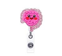 ANDGING Smile Stomach Nurse Badge Reel Holder, Funny Glitter Pink Badge Reels Retractable for Nurses Cute Badge Clip RN LVN LPN CNA Nursing Student Essentials ID Card Badge with Alligator Clip