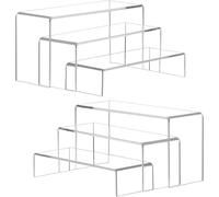 ANDGOO Acrylic Riser, 6 Pcs Clear Display Stand Tiered Acrylic Organizer Display Shelf for Funko Pop Figures Cupcake Perfume Jewelry Dessert Collectibles, (7.9”L~8.3”L~8.7”L)