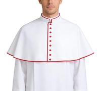 ANDHOM Catholic Clergy Shoulder Cape Liturgical Vestment with Red Piping and Button Front, Traditional Church Cape for Ceremonial Wear