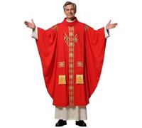 ANDHOM Clergy Elegance Church Vestments for Catholic Priests Chasuble Mass Apparel and Round Collar Robe, Red, One size