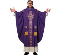 ANDHOM Clergy Elegance Church Vestments for Catholic Priests Chasuble Mass Round Collar Robe with Pastor Stole, Purple, One Size