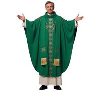 ANDHOM Clergy Elegance Church Vestments for Catholic Priests Chasuble Mass Round Collar Robe with Pastor Stole, Green, One Size