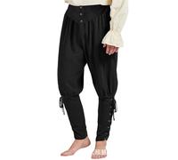 ANDHOM Medieval Pants for Men Renaissance Pirate LARP Viking Pants for Halloween Party Black