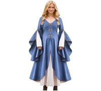 ANDHOM Medieval Renaissance Costume V-Neck Bell Sleeve Robe, Long Cape Style Halloween Costume