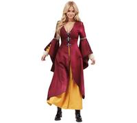 ANDHOM Medieval Renaissance Costume V-Neck Bell Sleeve Robe, Long Cape Style Halloween Costume