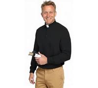 ANDHOM Men's Clergy Tab Collar Polo Shirt Long Sleeve Pastor Minister Preacher Shirt Priest Tops Jet Black