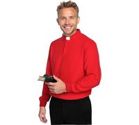 ANDHOM Men's Clergy Tab Collar Polo Shirt Long Sleeve Pastor Minister Preacher Shirt Priest Tops, Red, Medium