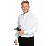 ANDHOM Men's Clergy Tab Collar Polo Shirt Long Sleeve Pastor Minister Preacher Shirt Priest Tops, White, XL