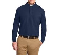 ANDHOM Men's Clergy Tab Collar Polo Shirt Long Sleeve Pastor Minister Preacher Shirt Priest Tops, White, Medium