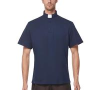 ANDHOM Men's Clergy Tab Collar Polo Shirt Short Sleeve Pastor Minister Preacher Shirt Navy