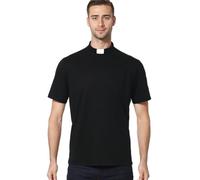 ANDHOM Men's T-Short Sleeves Tab Collar Clergy Minister Priest Outfit Priest Costume Shirt Tops Black
