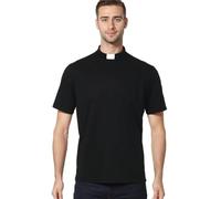 ANDHOM Men's T-Short Sleeves Tab Collar Clergy Minister Priest Outfit Priest Costume Shirt Tops Black