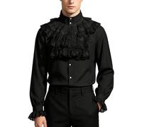 ANDHOM Men's Victorian Ruffle Collar Shirt - Gothic Vampire Pirate Renaissance Medieval Cosplay Blouse, Long Sleeve Lace Cuff Shirt for Halloween Costume