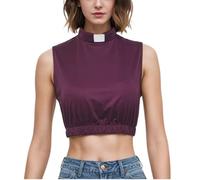ANDHOM Women's Clergy Crop Top Sleeveless T-Shirt Tab Collar Clergy Priest Church Clergy Bib Purple