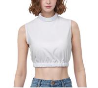 ANDHOM Women's Clergy Crop Top Sleeveless T-Shirt Tab Collar Clergy Priest Church Clergy Bib White