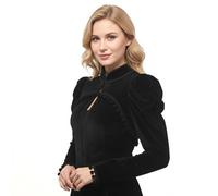 ANDHOM Women's Steampunk Gothic Bolero Jacket Long Sleeve Tassel Shrug Open Front Cropped Jacket Victorian Costume Cover Up for Cosplay Halloween Party