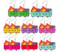 Andi Cppss Dumpster Fire Earrings - 8 Pairs Funny Trendy Trash Fire Dangle Drop Earrings 8 Colored Novelty Cute Lightweight Dumpster Jewelry Perfect Earring Gift for Grils Women Humor Lovers