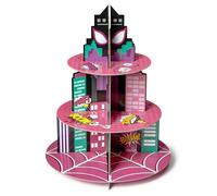 Andi Cppss Pink Spider Cupcake Stand - 3 Tier Spider Theme Cardboard Cake Stand for Kids Birthday Party Supplies