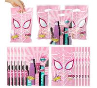 Andi Cppss Pink Spider Party Bags - 50PCS Pink Spider Party Gift Bags for Kids, Plastic Goodies Bags with Handle for Theme Party Supplies, Baby Show Birthday Parties Treat Candy Snack Bags