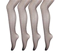 ANDIBEIQI 4 Pack Women Fishnet Stockings Fishnets Tights Pantyhose High Waist with Diamond Crystal for Dancing Party Halloween Holiday