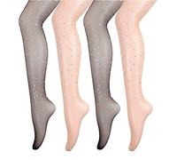 ANDIBEIQI 4 Pack Women Fishnet Stockings Fishnets Tights Pantyhose High Waist with Diamond Crystal for Dancing Party Halloween Holiday