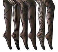 ANDIBEIQI 6 Pairs women Sexy Pantyhose Seamless Floral Fishnet Tights Nylon Stockings black