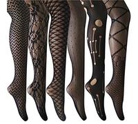 ANDIBEIQI 6 Pairs women Sexy Pantyhose Seamless Floral Fishnet Tights Nylon Stockings black
