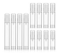 Andibro 12 PCS Airless Pump Bottles Travel Set, 5ml 10ml 15ml Refillable Clear Containers Leak-Proof Clear Plastic Cosmetic Pump Bottles for Lotion Foundation DIY Creams
