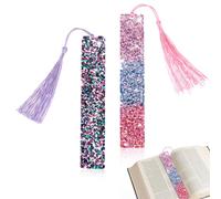 Andibro 2 Pcs Glittering Rhinestones Bookmarks for Ladies, Women Shiny Art Bookmark, Cute Crystal Resin Book Markers Aesthetic Page Marker with Colorful Tassel Gift for Teens Girls Birthday Wedding