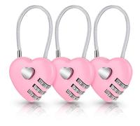 Andibro 3 Pcs Heart Combination Locks, Pink Suitcase Lock, Cute Locker Code Lock Mini Heart-Shaped Cable Padlock Small Steel Wire Rope Waterproof Locks for Travel Bags Backpacks(Original Code:0-0-0)