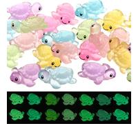 Andibro 48Pcs Luminous Mini ResinTurtles Figurines, 6 Colors Miniature Turtle Figure Glow in The Dark, Cute Tiny Turtle Animal Statue for DIY Micro Landscape Dollhouse Fairy Garden