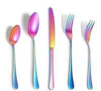 Andibro 5Pcs Rainbow Cutlery Set, Stainless Steel Rainbow Flatware Set Round Handle Colorful Silverware Set for Kitchen Home Restaurant Dishwasher Safe