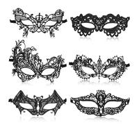 Andibro 6 Pcs Masquerade Mask for Women, Black Lace Mask Venetian Masquerade Party Costume Party Halloween Carnival Fit for Adults