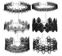 Andibro 6Pcs Black Choker Necklace, Tattoo Choker Necklace Black Choker Set 2000s Goth Lace Choker Set Old School Punk Necklace for Masquerade Halloween Parties