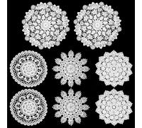 Andibro 8Pcs 6 In Lace Doilies, Round Crochet Placemat Handmade Cotton Coasters Vintage White Table Doilies Decors for Kitchen Dining Room Party Wedding Dressers Decoration