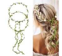 Andibro Flowers Crown Floral Garland,2pcs Headband Rose Flower Wreath Handmade Bohemian Style Headdress for Fun Day Out Bridal Headwear Party Festivals Hair Accessories(White ＋Yellow)