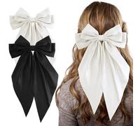 Andibro French Bow Hairpins for Women, Long Tail Large Bow Barrettes Clip Soft Silky Satin Hairclip Bow Metal Duckbill Clips for Dress up Accessories Decor for Wedding Party