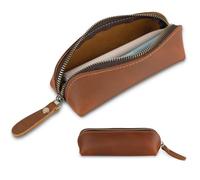 Andibro Genuine Leather Pencil Case, Leather Pencil Pouch Large Capacity, Big Pencil Pouch with Zipper Vintage Pen Bag Fountain Pen Holder for Men Women Businessmen Artists Home Office(Dark Brown)