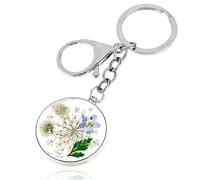 Andibro Pressed Flower Keychain, Forget-Me-Not Real Flower Keyrings Dried Flower Key Ring Wildflower Aesthetic Key Chain(A)