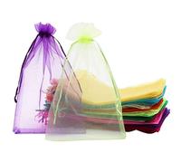 Andifany 100Pcs Large Organza Bags, 20X30 cm Mesh Gift Bags Drawstring Jewelry Pouches for Christmas Wedding(Random Color)