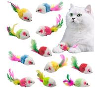 Andiker 12Pcs Cat Mouse Toy for Indoor Cats, 3.93'' Colorful Cat Mice Toy with Feather Realistic Mice Toys for Cat Cute Cat Plush Mouse Toy for Cat to Catch Play Interactive Cat Toy (Random Color)