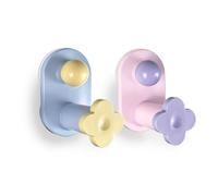 Andiker 2 Pack Retractable Suction Hooks, No Drill Waterproof Suction Cup Hooks with Anti Slip Flower Ends, Plastic Sucker Hook for Bathroom Bedroom Kitchen on Smooth Surfaces